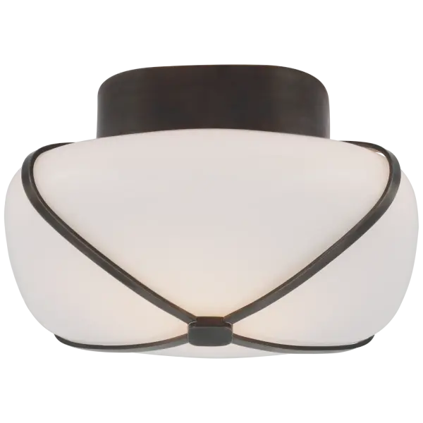 The Fondant 8" flush mount combines a sleek gun metal finish with white glass for a modern, understated look. Perfect for spaces with lower ceilings or where a minimalist aesthetic is desired.
