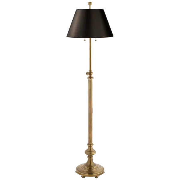 Overseas Adjustable Club Floor Lamp in Antique-Burnished Brass with Black Shade Open Box