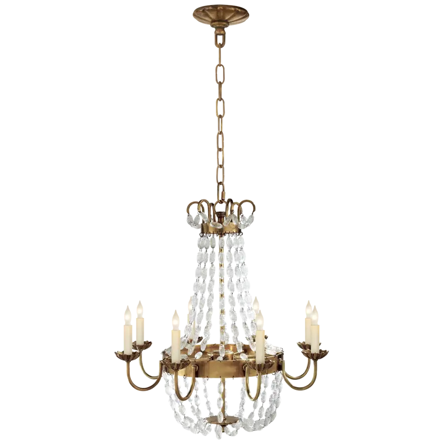 Paris Flea Market Medium Chandelier in Antique-Burnished Brass and Seeded Glass Open Box