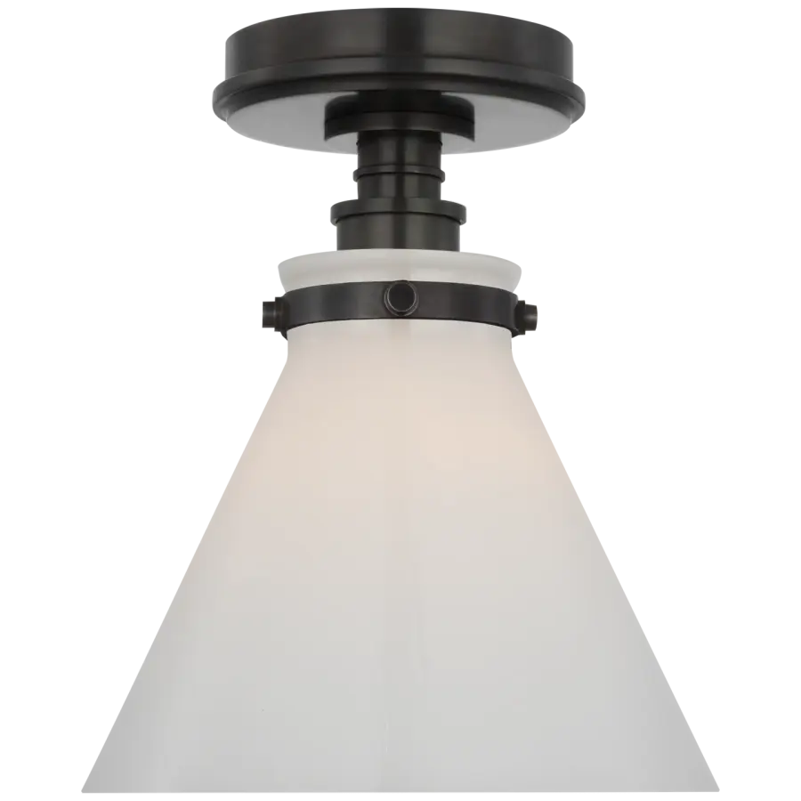 Parkington 9" Conical Flush Mount in Bronze with White Glass - Image 2