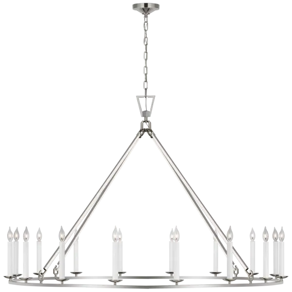 The Darlana Oversized Single Ring Chandelier makes a dramatic architectural statement with its clean circular silhouette and polished nickel finish. Perfect for grand spaces requiring substantial scale and presence.