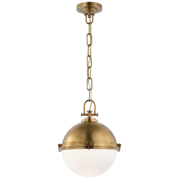 Adrian Large Globe Pendant in Antique-Burnished Brass with White Glass Open Box