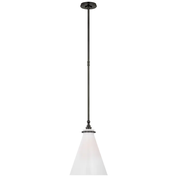 The Parkington 11" pendant combines traditional bronze metalwork with clean white glass for versatile lighting. Its compact size makes it ideal for kitchen islands, breakfast nooks, or smaller spaces needing focused task lighting.