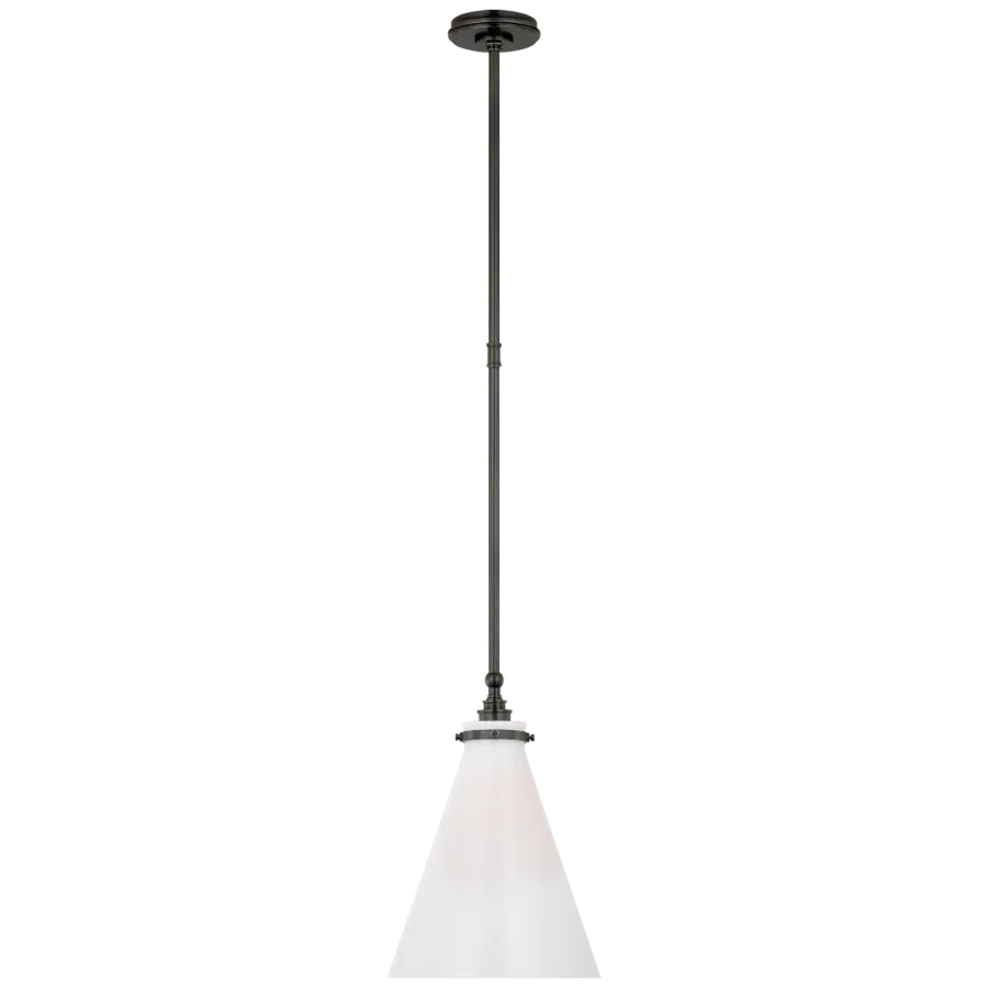 Parkington 11" Conical Pendant in Bronze with White Glass