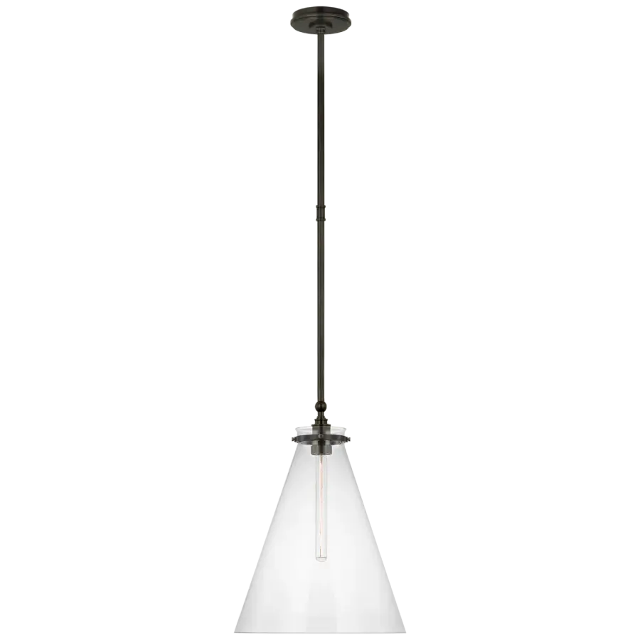 Parkington 15" Conical Pendant in Bronze with Clear Glass