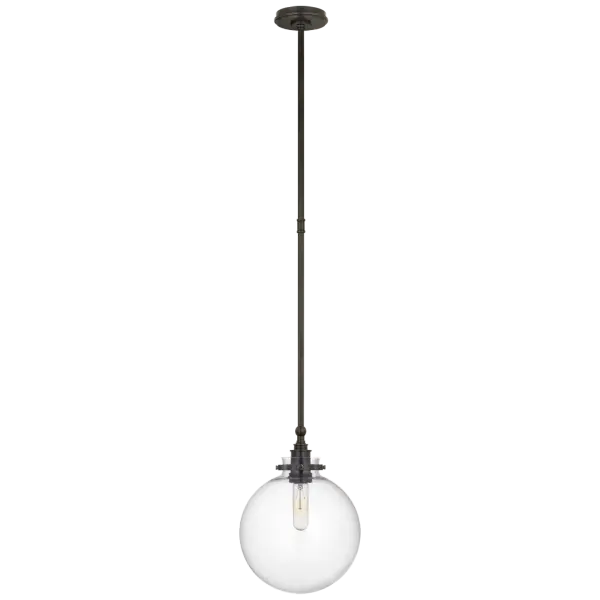 The Parkington 10" Globe Pendant combines traditional globe styling with a versatile bronze finish and clear glass shade. Perfect for smaller spaces requiring focused task lighting or ambient illumination.