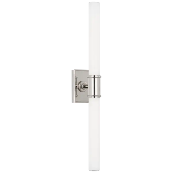The Owen 22" bath light combines traditional elegance with contemporary functionality. Its polished nickel finish and white glass shades provide bright, even illumination perfect for vanity areas.