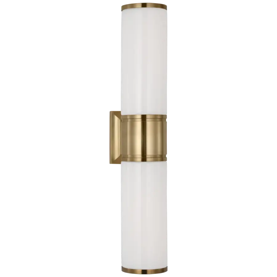 Halford 22" Double Bath Sconce in Antique-Burnished Brass with White Glass