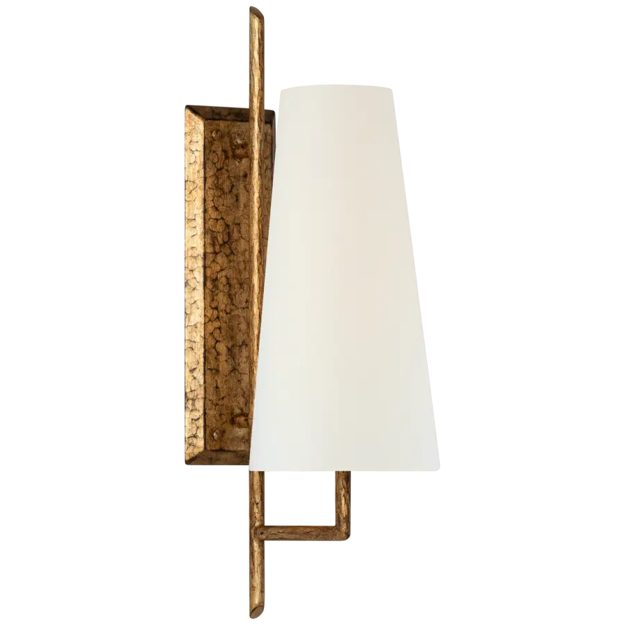 Ashton Large Single Sculpted Sconce in Gilded Iron with Linen Shade