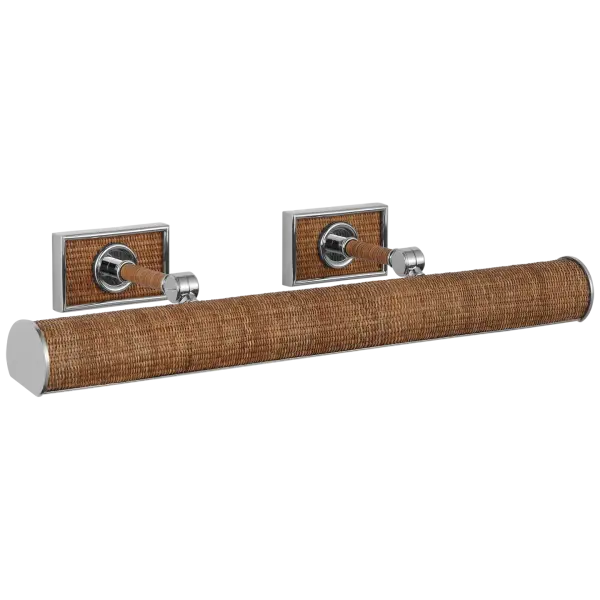 The Halwell 24" picture light combines polished nickel with natural woven rattan for a refined yet organic aesthetic. Perfect for illuminating artwork, this transitional fixture adds warmth and sophistication to any space.