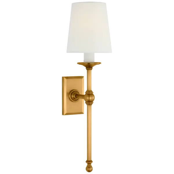 Classic 19" Tail Sconce in Antique-Burnished Brass with Linen Shades Open Box