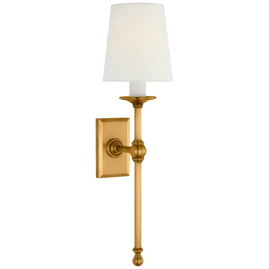 Classic 19" Tail Sconce in Antique-Burnished Brass with Linen Shades Open Box
