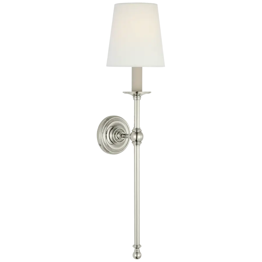 Classic 27" Tail Sconce in Polished Nickel with Linen Shade