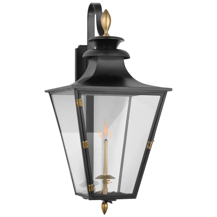 Albermarle Medium Bracketed Gas Wall Lantern in Matte Black and Brass - Image 2