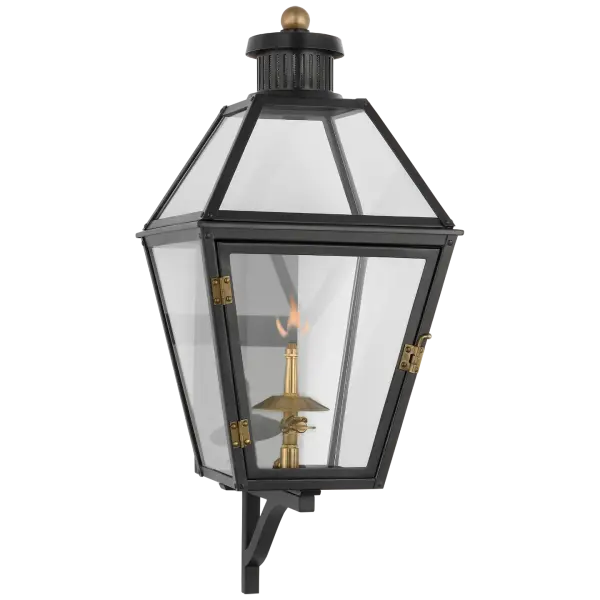 Stratford Small Bracketed Gas Wall Lantern in Matte Black with Clear Glass  Open Box
