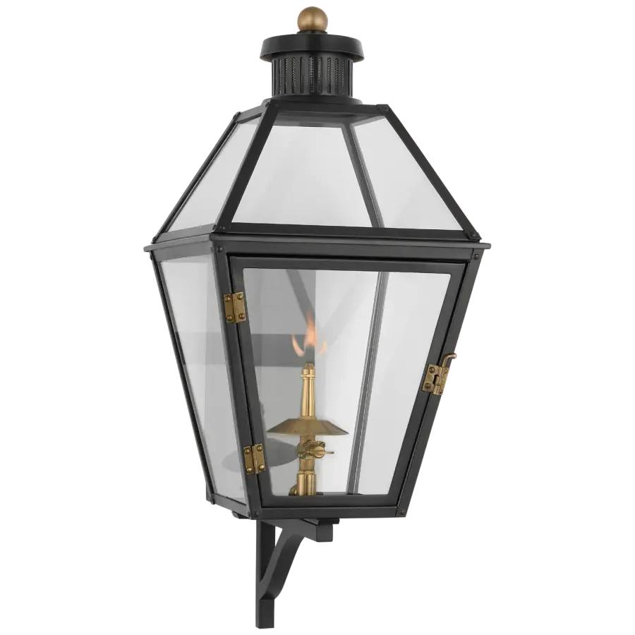 Stratford Small Bracketed Gas Wall Lantern in Matte Black with Clear Glass  Open Box
