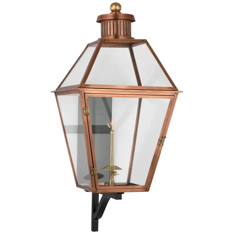 Stratford Large Bracketed Gas Wall Lantern in Soft Copper
