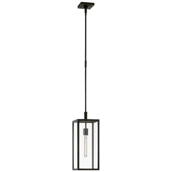 Fresno Small Hanging Lantern in Aged Iron with Clear Glass