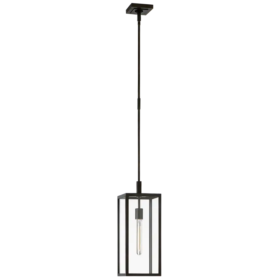 Fresno Small Hanging Lantern in Aged Iron with Clear Glass