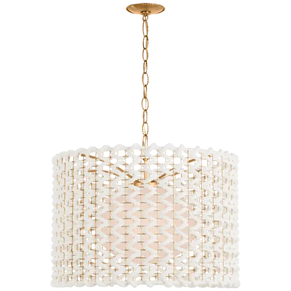 The Catania 30" pendant brings organic texture and warmth through its handwoven cream rope shade paired with antique-burnished brass hardware. This substantial fixture creates a stunning focal point while diffusing light beautifully. - alternate view