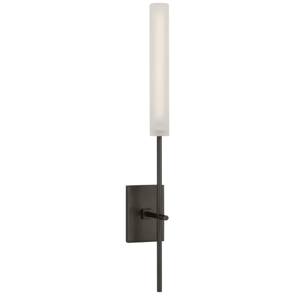 The Fay sconce combines classic bronze finish with modern frosted glass for versatile ambient lighting. At 18 inches, it provides substantial presence without overwhelming smaller spaces, making it ideal for bathrooms and hallways. - alternate view