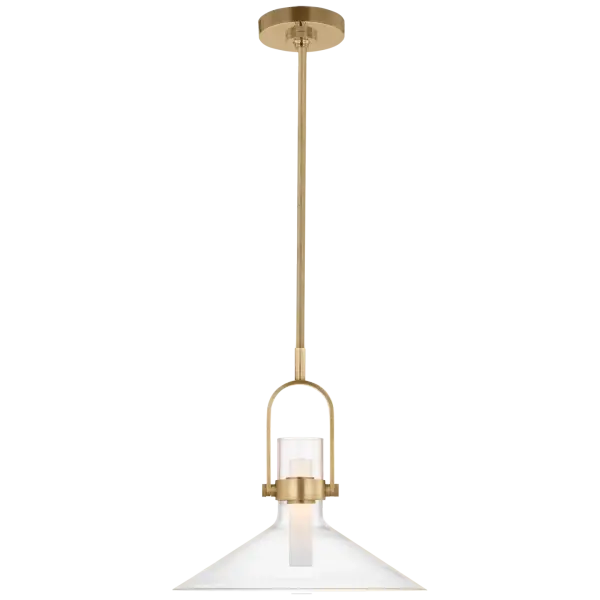 The Larkin 14" Empire Pendant combines traditional elegance with versatile styling. Its hand-rubbed antique brass finish and clear glass shade create warm, inviting illumination perfect for intimate spaces.