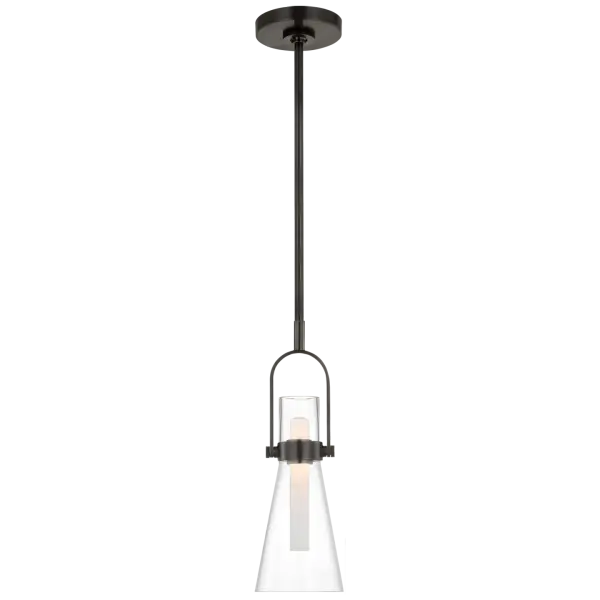 The Larkin 5.5" pendant offers classic conical styling in a compact form factor. Bronze finish paired with clear glass creates versatile appeal for both traditional and contemporary spaces.