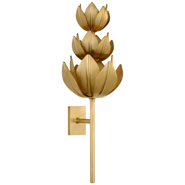 The Alberto Extra Large Three Tier Sconce makes a bold architectural statement with its cascading multi-tier design in warm antique-burnished brass. Perfect for grand entryways and high-ceiling spaces requiring dramatic vertical lighting.