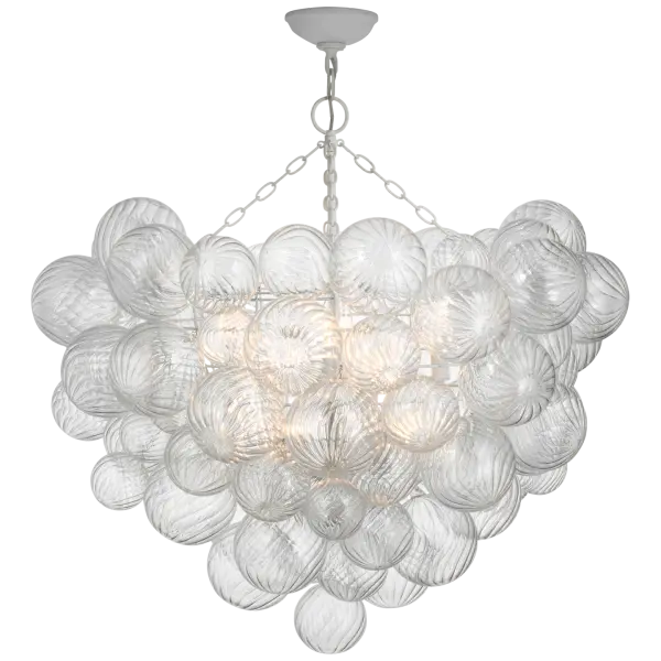 The Talia brings sophisticated scale and organic beauty to larger spaces. Its 38-inch diameter and clear swirled glass create stunning visual impact while the plaster white finish adds warmth and texture.