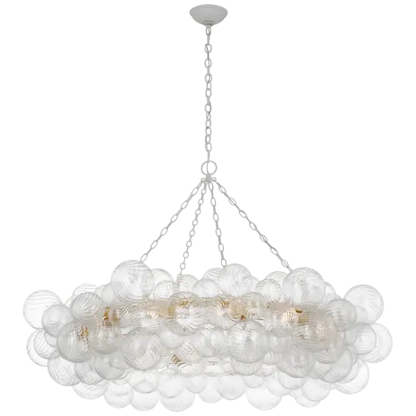 The Talia 54" Ring Chandelier makes a bold architectural statement with its generous scale and sophisticated plaster white finish paired with clear swirled glass. Perfect for grand dining rooms and entryways.