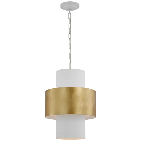 The Chalmette pendant combines plaster white with gilded accents in a distinctive layered design. At 16 inches, it provides substantial presence while maintaining refined proportions for transitional and contemporary spaces.