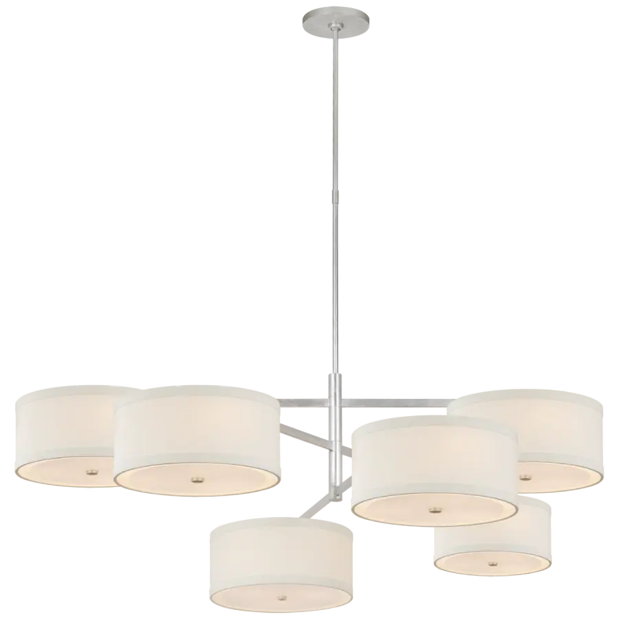 Walker Grande Offset Chandelier in Burnished Silver Leaf with Linen Shades