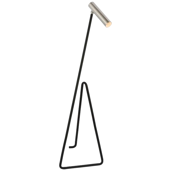 The Flesso by Kelly Wearstler transforms functional lighting into art with its paperclip-inspired silhouette. The slender matte black stem and polished nickel conical shade deliver focused illumination perfect for reading or workspace tasks.