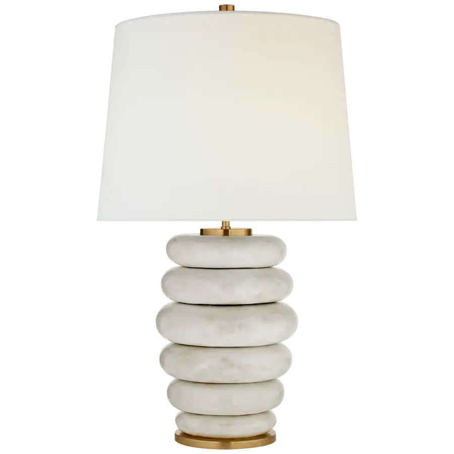 Phoebe Cordless Stacked Table Lamp in Antiqued White Ceramic with Linen Shade Open Box