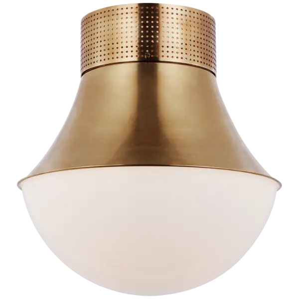 Precision 17" Flush Mount in Antique-Burnished Brass with White Glass