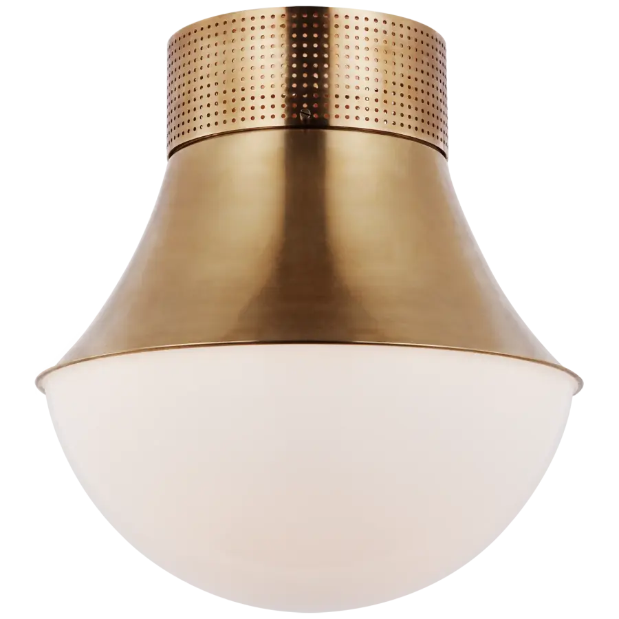 Precision 17" Flush Mount in Antique-Burnished Brass with White Glass
