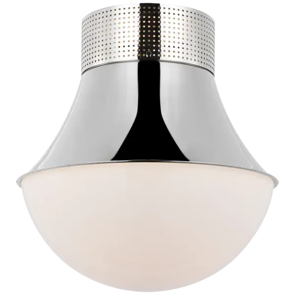 Kelly Wearstler's Precision flush mount combines polished nickel elegance with practical white glass diffusion. At 17 inches, it's perfectly sized for bedrooms, hallways, and offices where ceiling clearance matters.