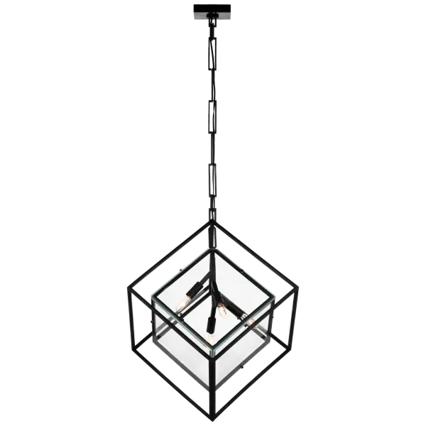 Cubed Large Pendant in Aged Iron with Clear Glass