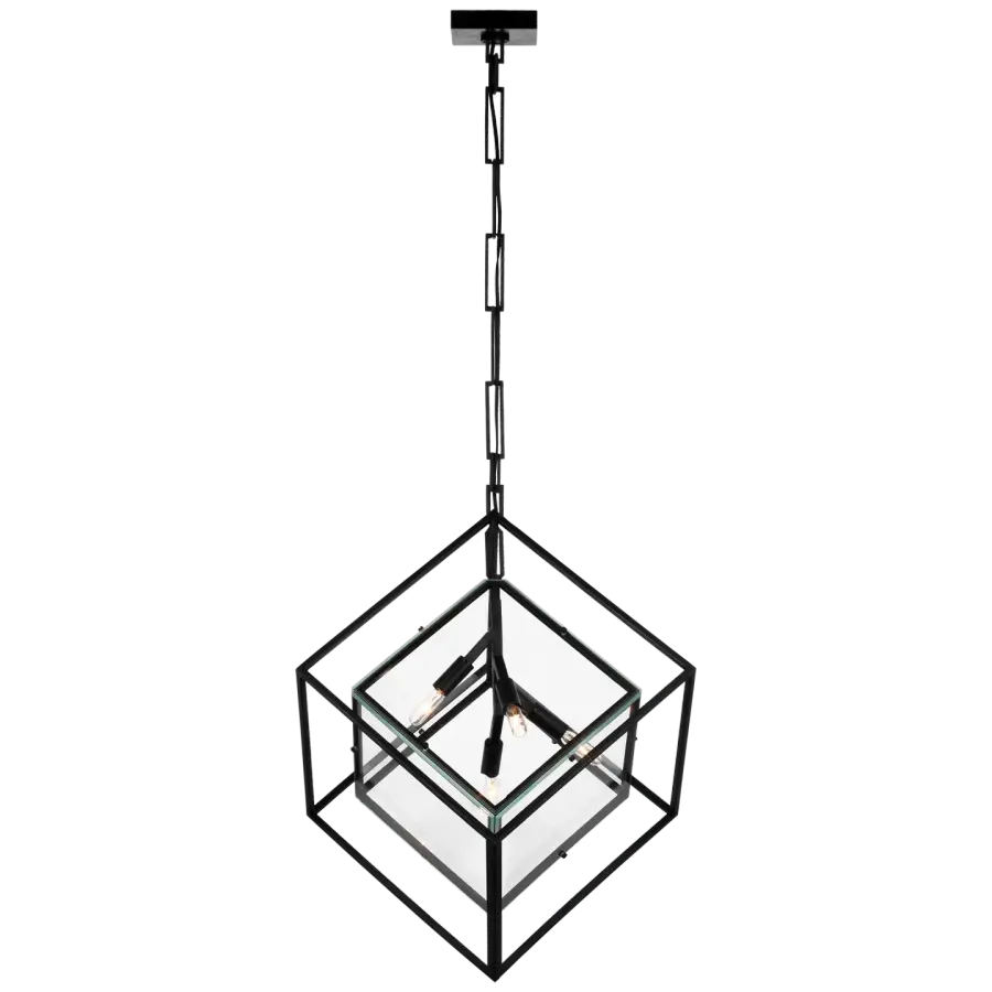 Cubed Large Pendant in Aged Iron with Clear Glass