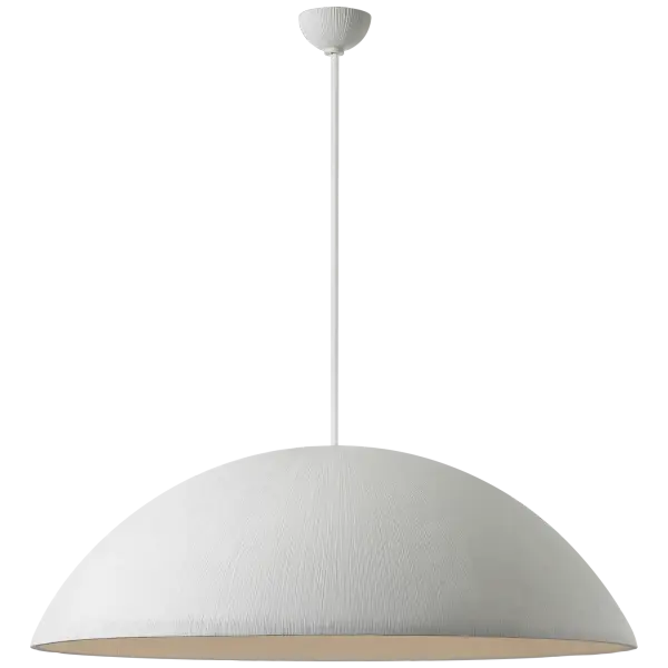 The Utopia pendant combines sculptural plaster white finish with white glass diffusers to create a sophisticated statement piece. At 48 inches, it's perfectly scaled for dining rooms and kitchen islands in contemporary homes.