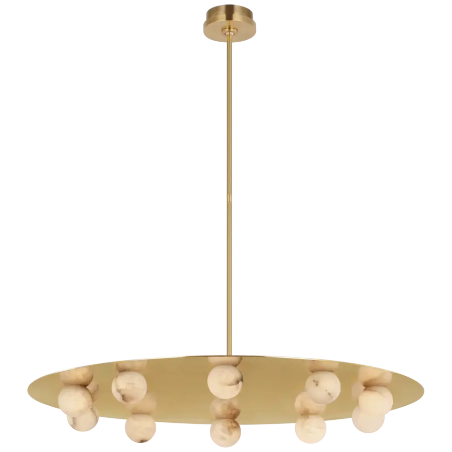 Pertica 36" Ten Light Chandelier in Mirrored Antique Brass with Alabaster