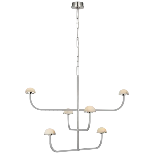 The Pedra chandelier by Kelly Wearstler combines architectural presence with organic beauty. Three tiers of natural alabaster create a stunning focal point, while polished nickel hardware adds refined elegance. - alternate view