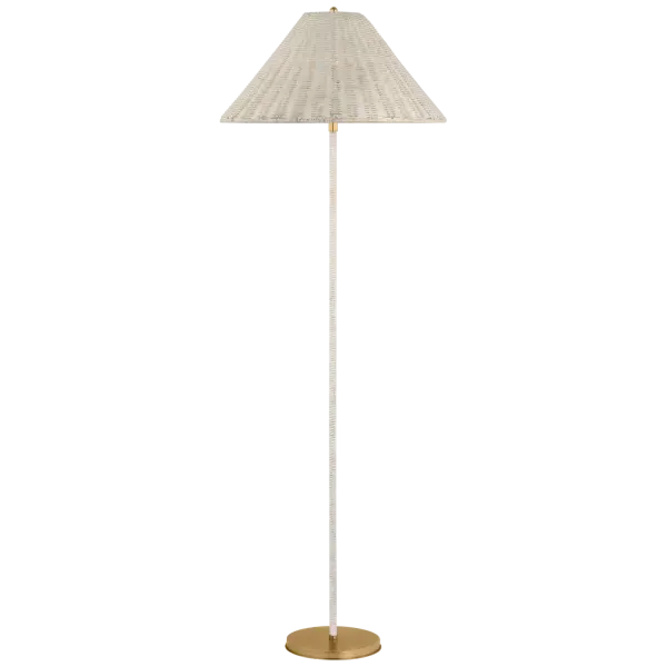 Wimberley Medium Wrapped Floor Lamp in Soft Brass with White Wicker Shade Open Box