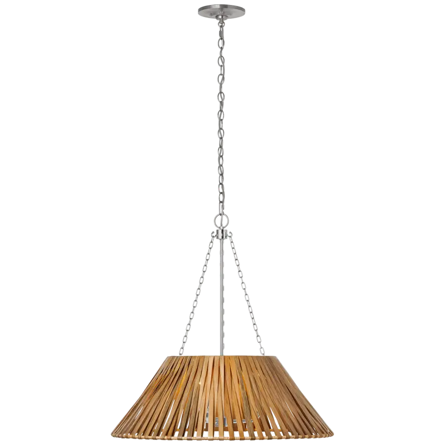 Corinne 24" Wrapped Hanging Shade in Polished Nickel with Natural Wicker