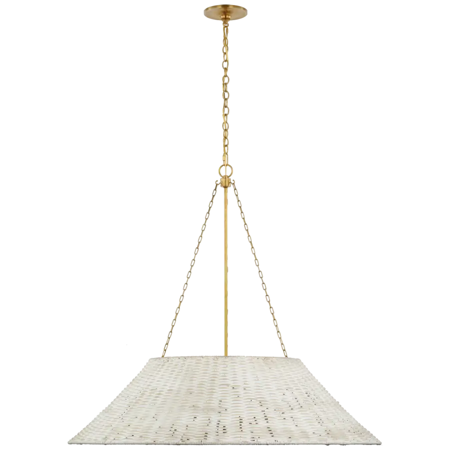 Corinne Extra Large Woven Hanging Shade in Soft Brass with White Wicker