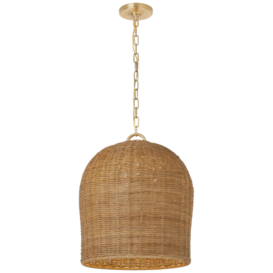 Nancy 18" Woven Hanging Shade in Soft Brass with Natural Wicker