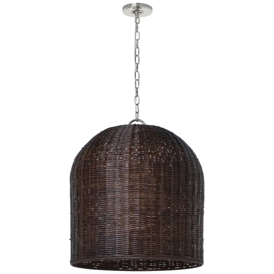 Nancy 25" Woven Hanging Shade in Polished Nickel with Espresso Wicker