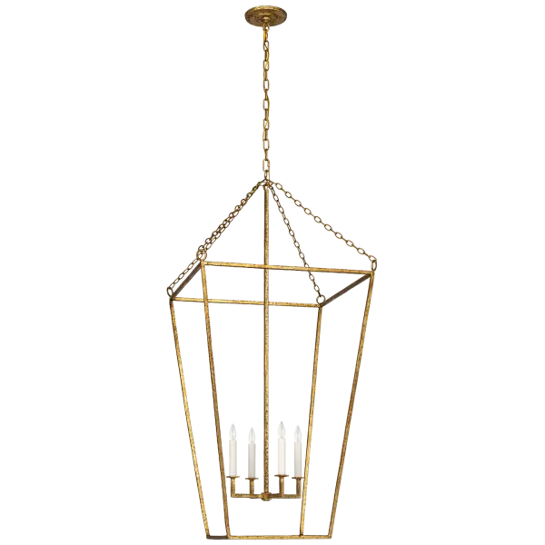 The Malloy 23" lantern combines traditional craftsmanship with versatile styling. Its open frame design and gilded iron finish create dramatic visual impact while maintaining an airy presence in transitional and traditional spaces.