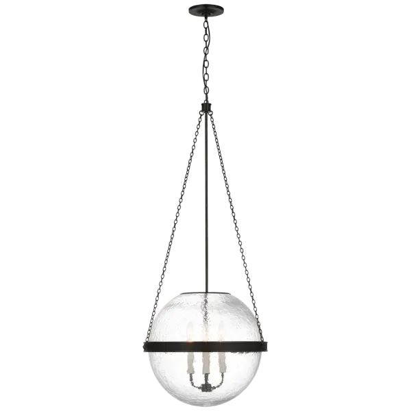 The Reese 18" Globe Pendant combines classic globe silhouette with restoration-style clear glass and bronze finish. Its substantial 18-inch diameter makes a bold statement while maintaining versatility across traditional and contemporary spaces.