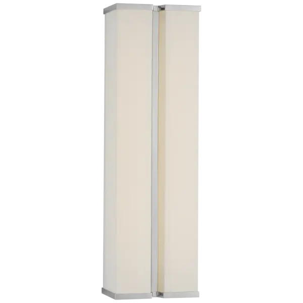 The Vernet sconce combines polished nickel hardware with a soft linen shade for sophisticated ambient lighting. At 18" tall, it provides substantial presence while maintaining refined proportions ideal for bedrooms and living spaces.